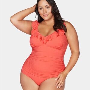 Artesands Aria Coral Manet Frill One Piece Swimsuit 18W NWT